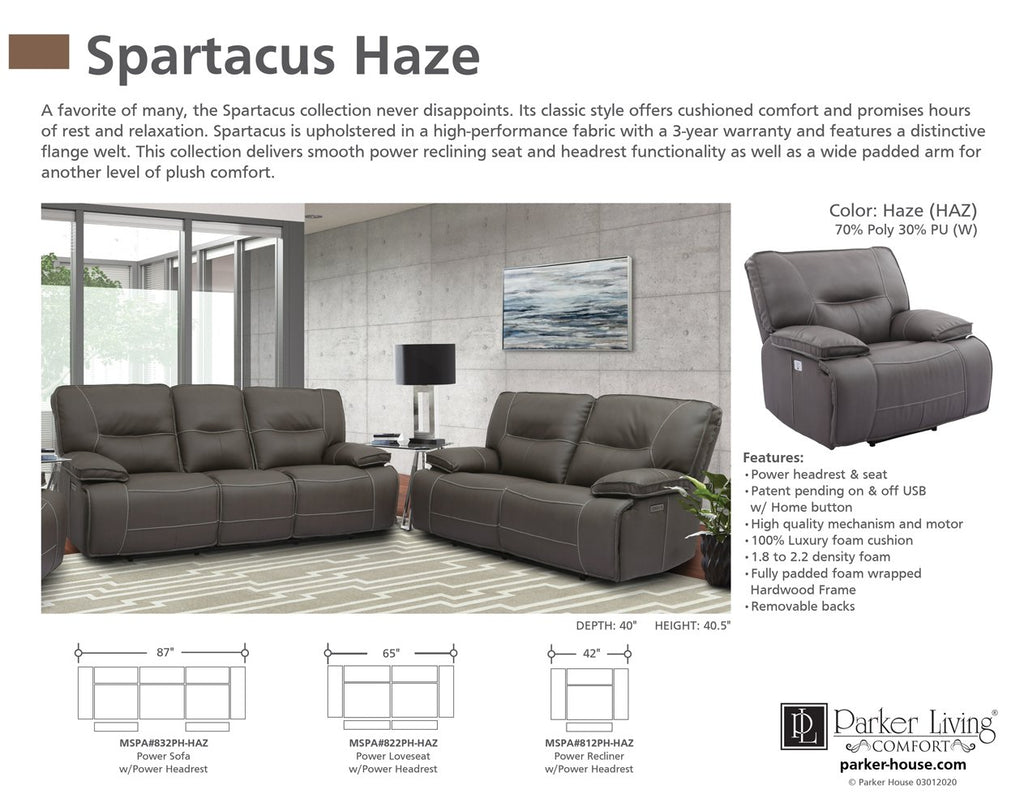 Model: MSPA-321PH-HAZ | Parker House Spartacus - Haze Power Reclining Collection