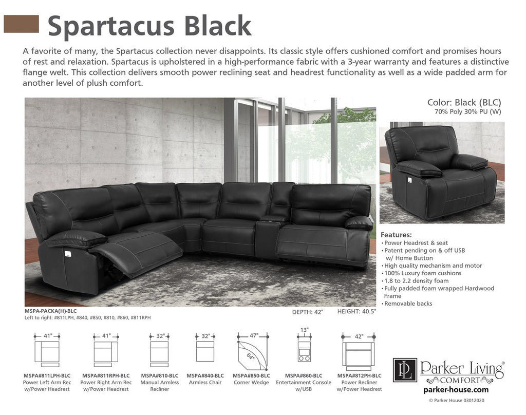 Model: MSPA-PACKA(H)-BLC | Parker House Spartacus - Black 6pc Package A (811lph, 810, 850, 840, 860, 811rph)