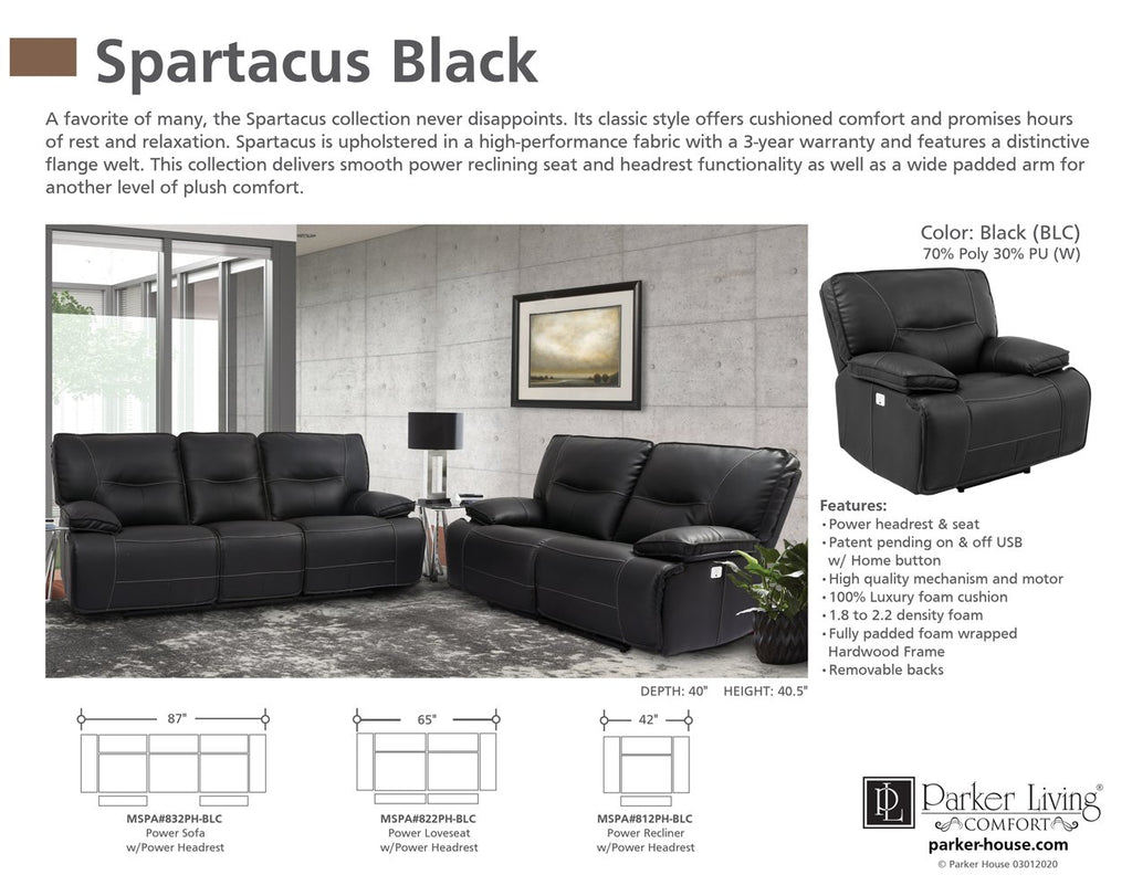 Model: MSPA#812PH-BLC | Parker House Spartacus - Black Power Recliner