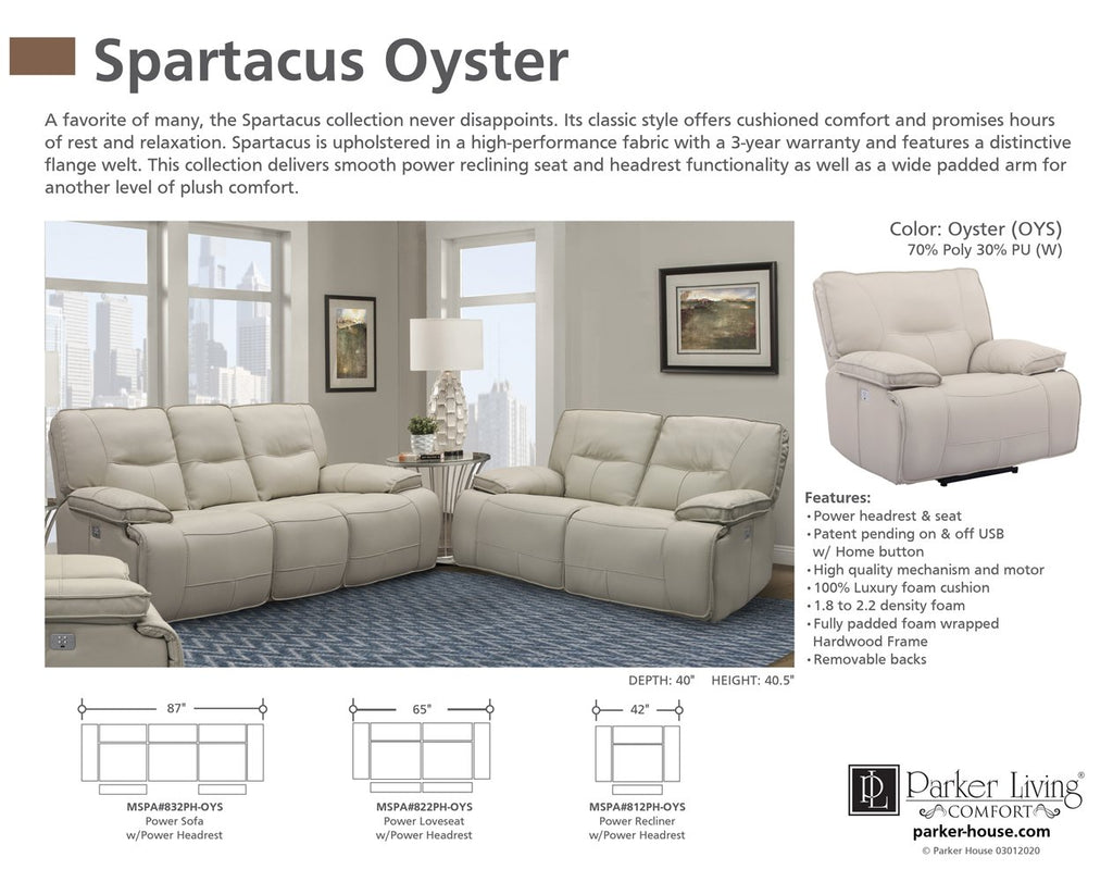 Model: MSPA#812PH-OYS | Parker House Spartacus - Oyster Power Recliner