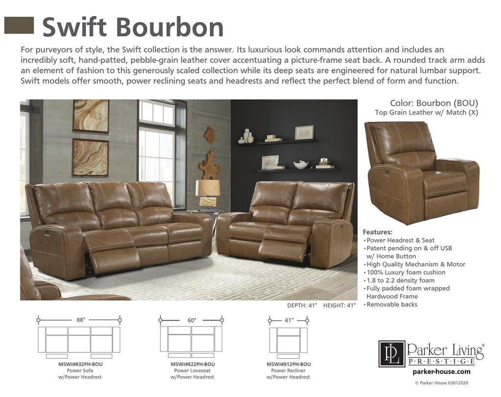 Model: MSWI-321PH-BOU | Parker House Swift - Bourbon Power Sofa Group