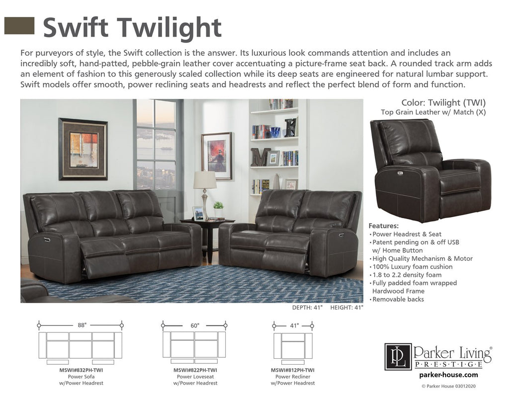 Model: MSWI-321PH-TWI | Parker House Swift - Twilight Power Sofa Group