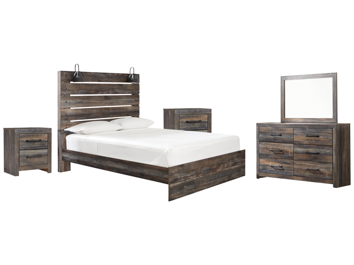 Signature Design by Ashley Drystan Queen Panel Bed with Mirrored Dresser and 2 Nightstands - Queen