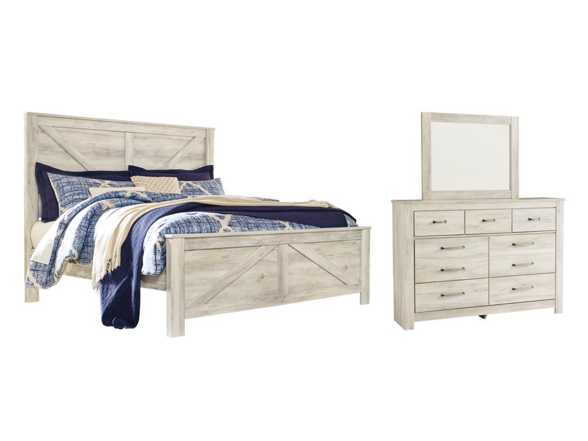 Signature Design by Ashley Bellaby Queen Crossbuck Panel Bed with Mirrored Dresser - King