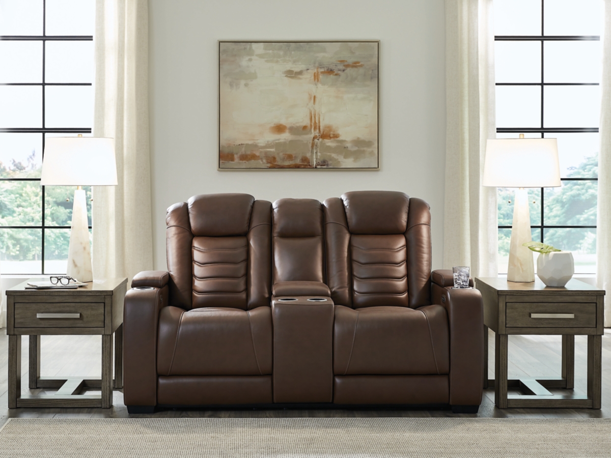 Signature Design by Ashley High Impact Dual Power Leather Reclining Loveseat with Console