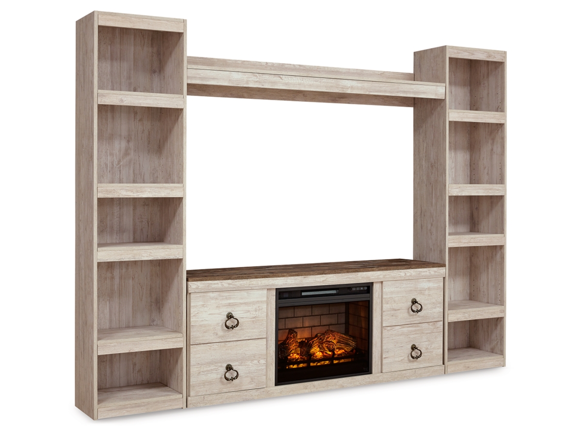 Signature Design by Ashley Willowton 4-Piece Entertainment Center with 60" TV Stand and Electric Fireplace Insert