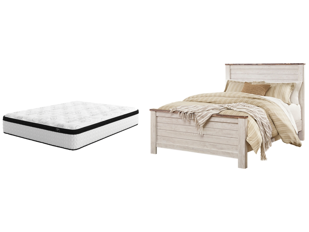 Signature Design by Ashley Willowton Queen Panel Bed with Chime 12 Inch Hybrid Mattress