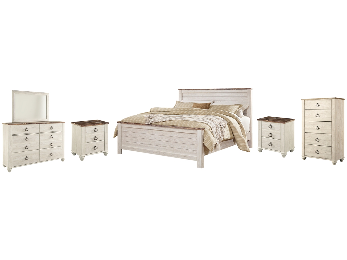 Signature Design by Ashley Willowton King Panel Bed with Mirrored Dresser, Chest and 2 Nightstands - King
