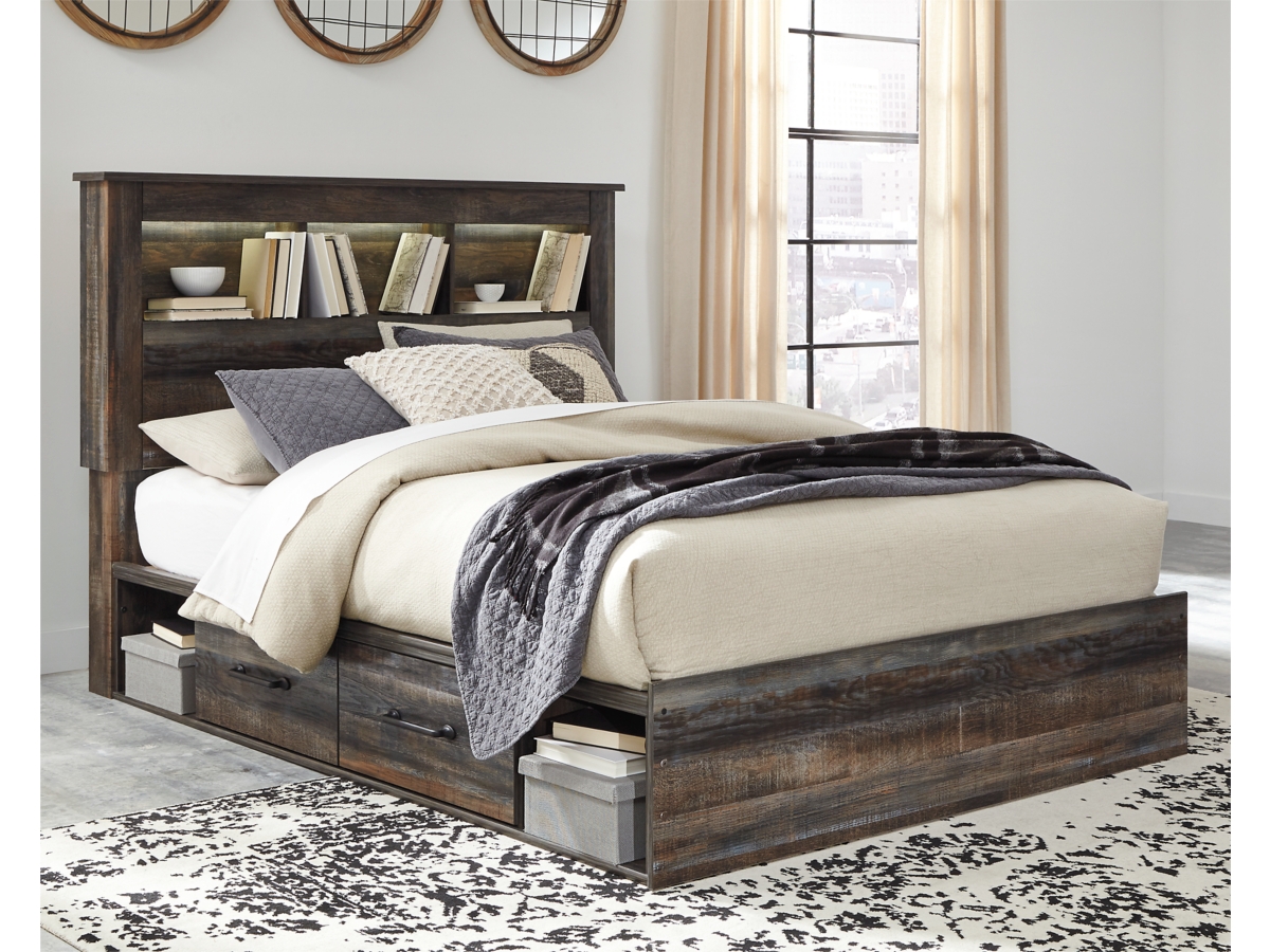 Signature Design by Ashley Drystan Full Bookcase Bed with 2 Storage Drawers and 2 Cubbies - Queen
