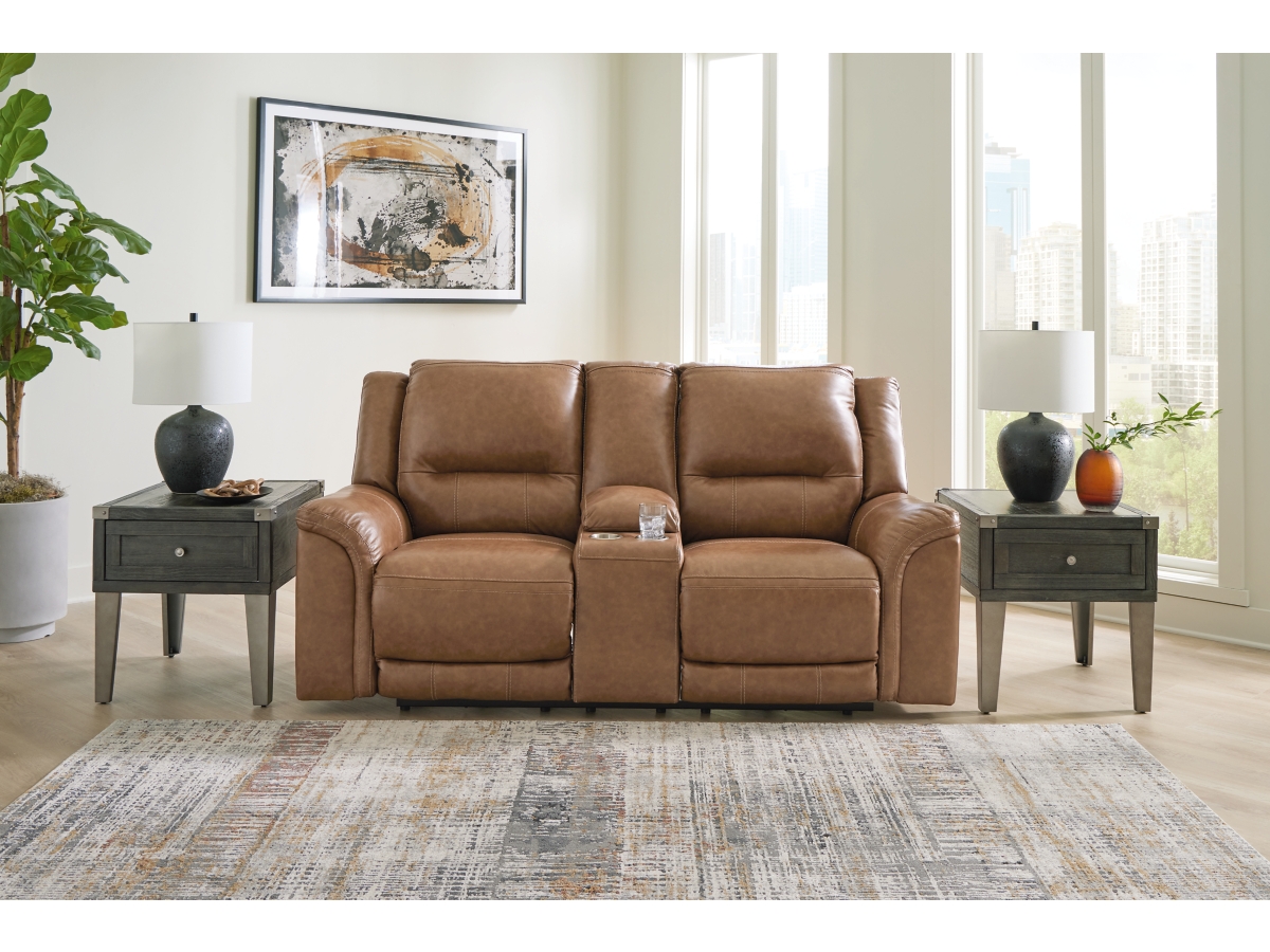 Signature Design by Ashley Trasimeno Dual Power Leather Reclining Loveseat with Console
