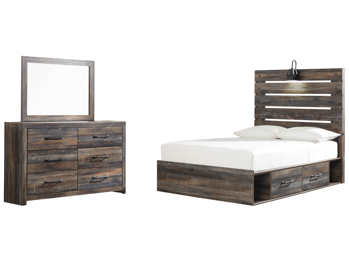 Signature Design by Ashley Drystan Queen Panel Bed with 4 Storage Drawers with Mirrored Dresser - Full