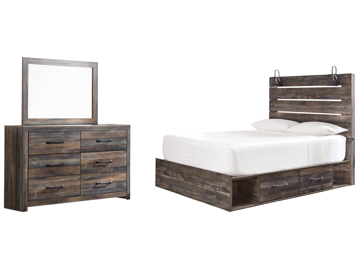 Signature Design by Ashley Drystan Queen Panel Bed with 4 Storage Drawers with Mirrored Dresser - Queen