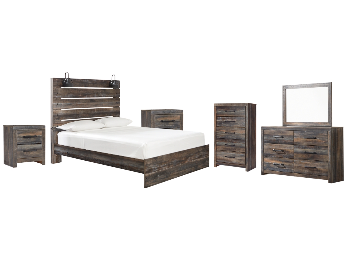Signature Design by Ashley Drystan Queen Panel Bed with Mirrored Dresser, Chest and 2 Nightstands