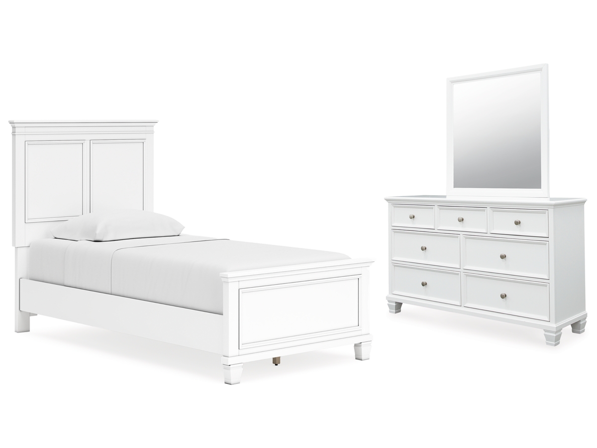 Signature Design by Ashley Fortman Queen Panel Bed with Mirrored Dresser - Twin