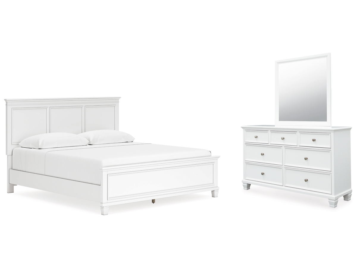 Signature Design by Ashley Fortman Queen Panel Bed with Mirrored Dresser - King