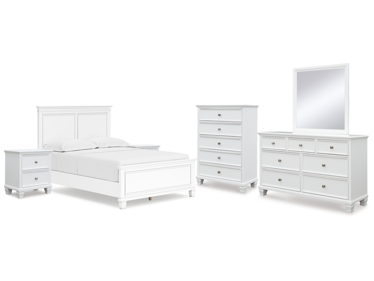 Signature Design by Ashley Fortman Queen Panel Bed with Mirrored Dresser, Chest and 2 Nightstands - Full