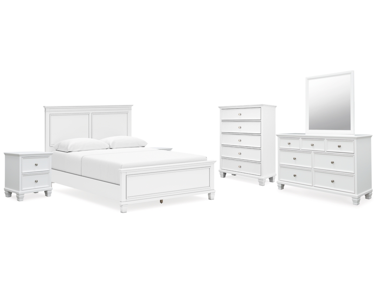 Signature Design by Ashley Fortman Queen Panel Bed with Mirrored Dresser, Chest and 2 Nightstands - Queen