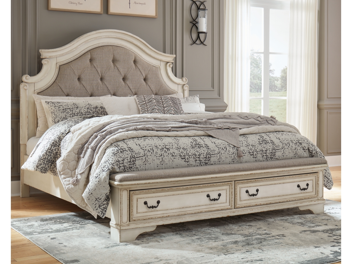 Signature Design by Ashley Realyn Queen Upholstered Panel Storage Bed - King
