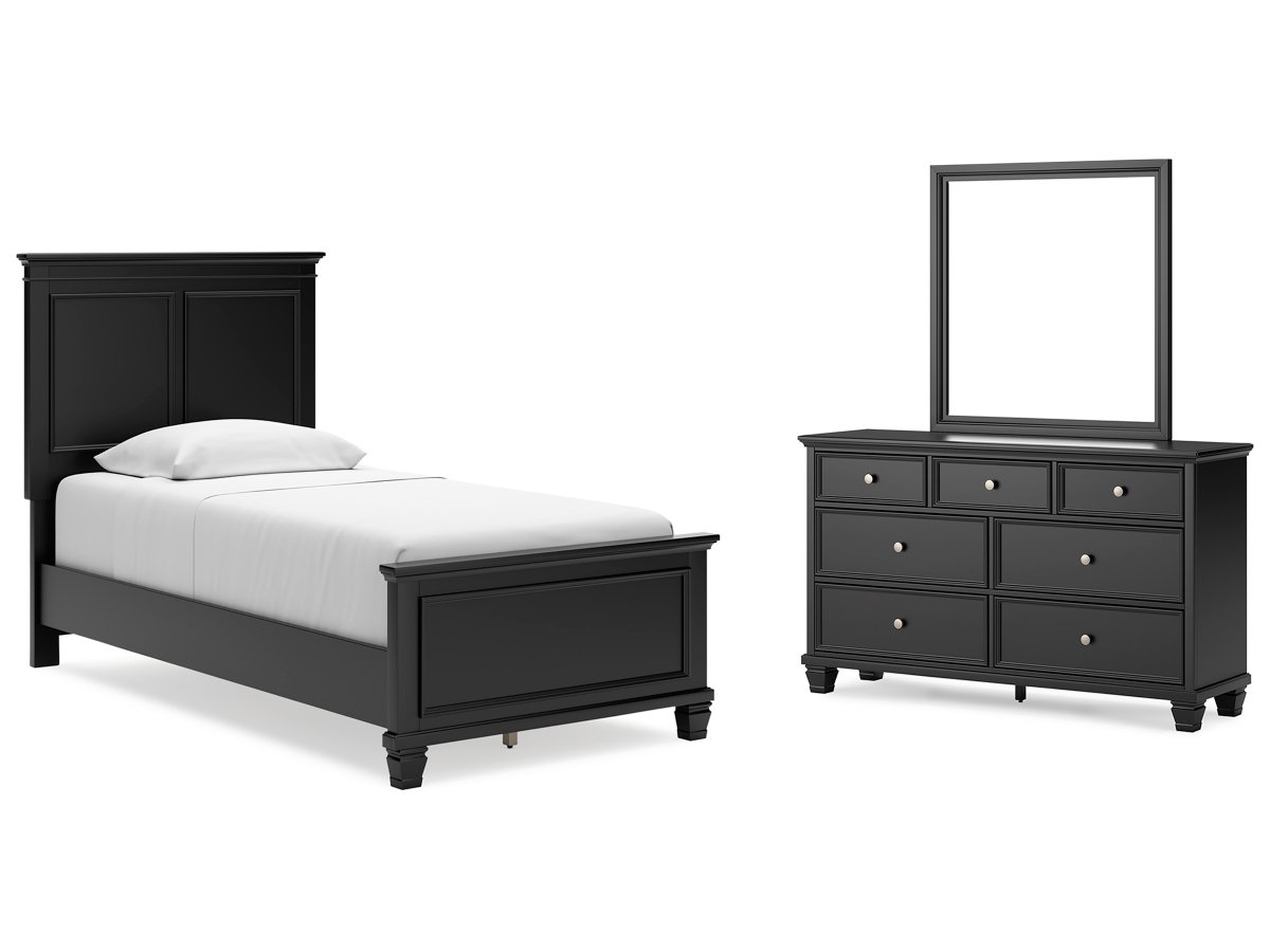 Signature Design by Ashley Lanolee Queen Panel Bed with Mirrored Dresser - Twin