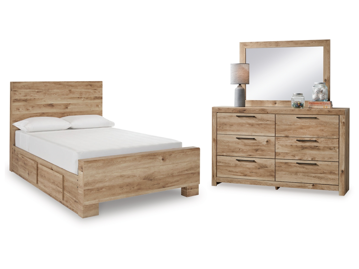 Signature Design by Ashley Hyanna Twin Panel Bed with Storage with Mirrored Dresser - Full