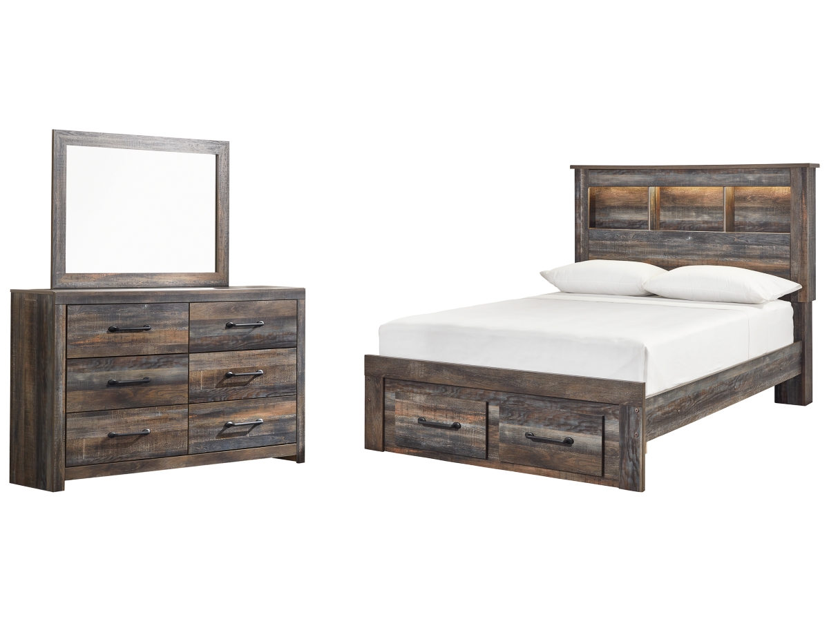 Signature Design by Ashley Drystan Full Bookcase Bed with 2 Storage Drawers with Mirrored Dresser