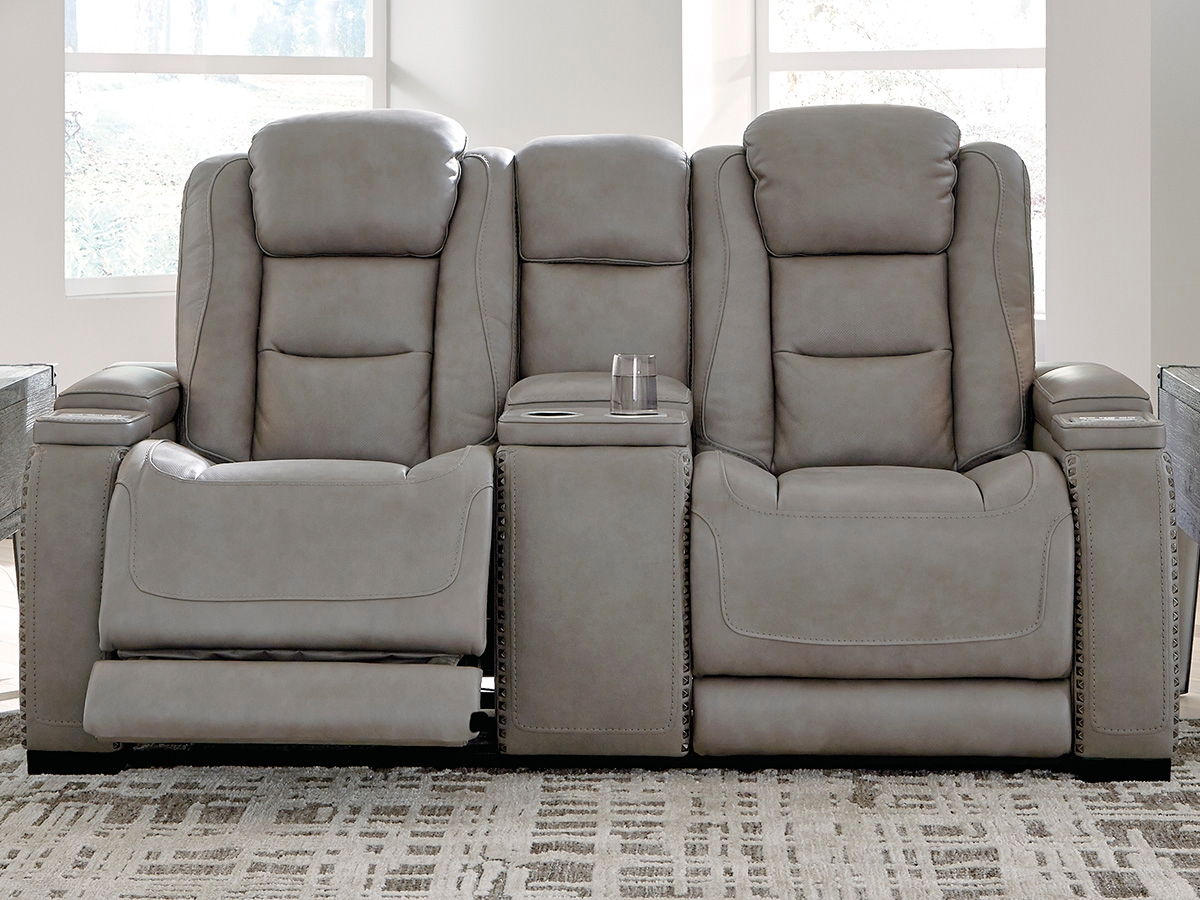 Signature Design by Ashley The Man-Den Triple Power Leather Reclining Loveseat with Console