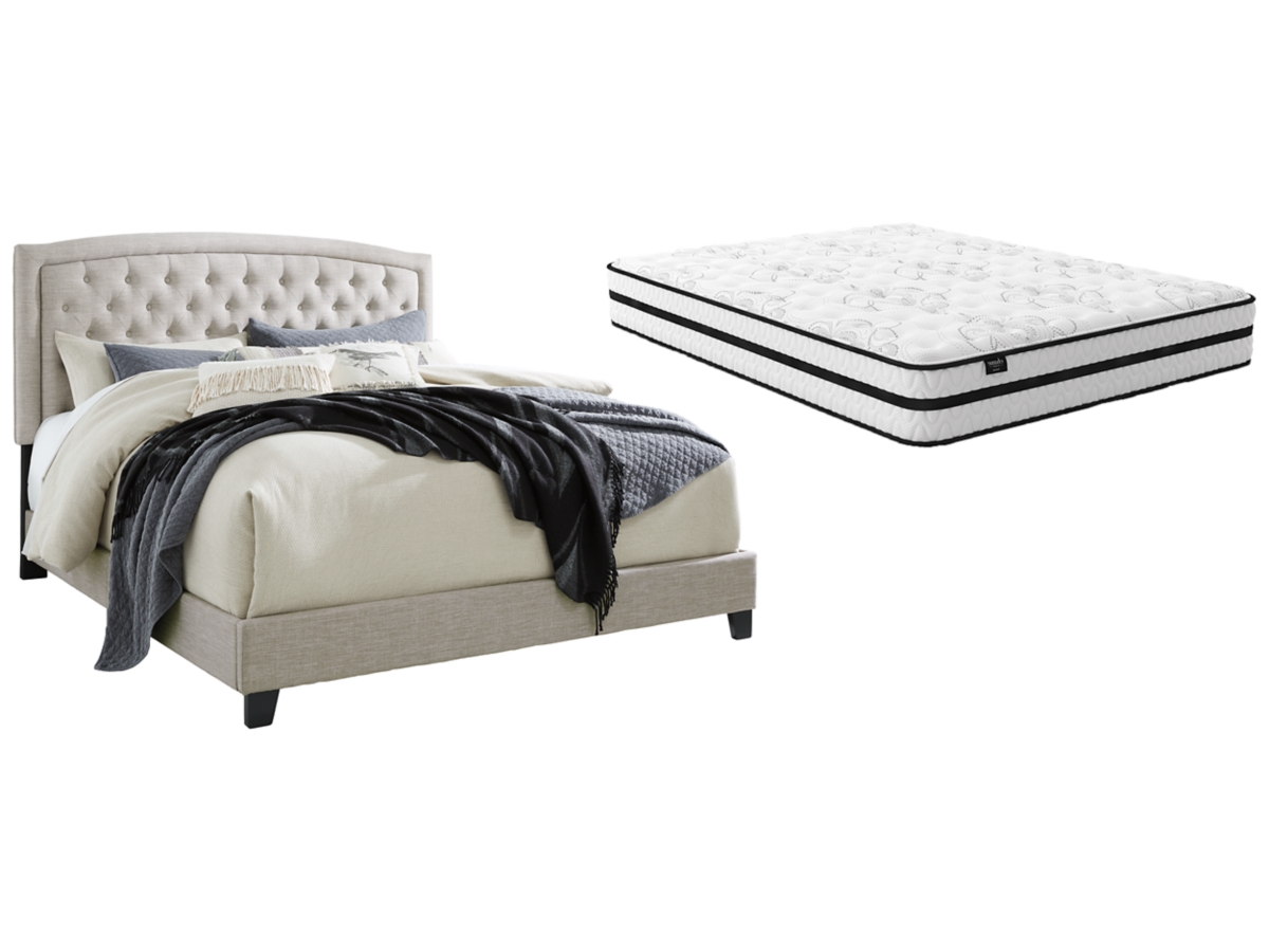 Signature Design by Ashley Jerary Queen Upholstered Bed with Chime 10 Inch Hybrid Mattress
