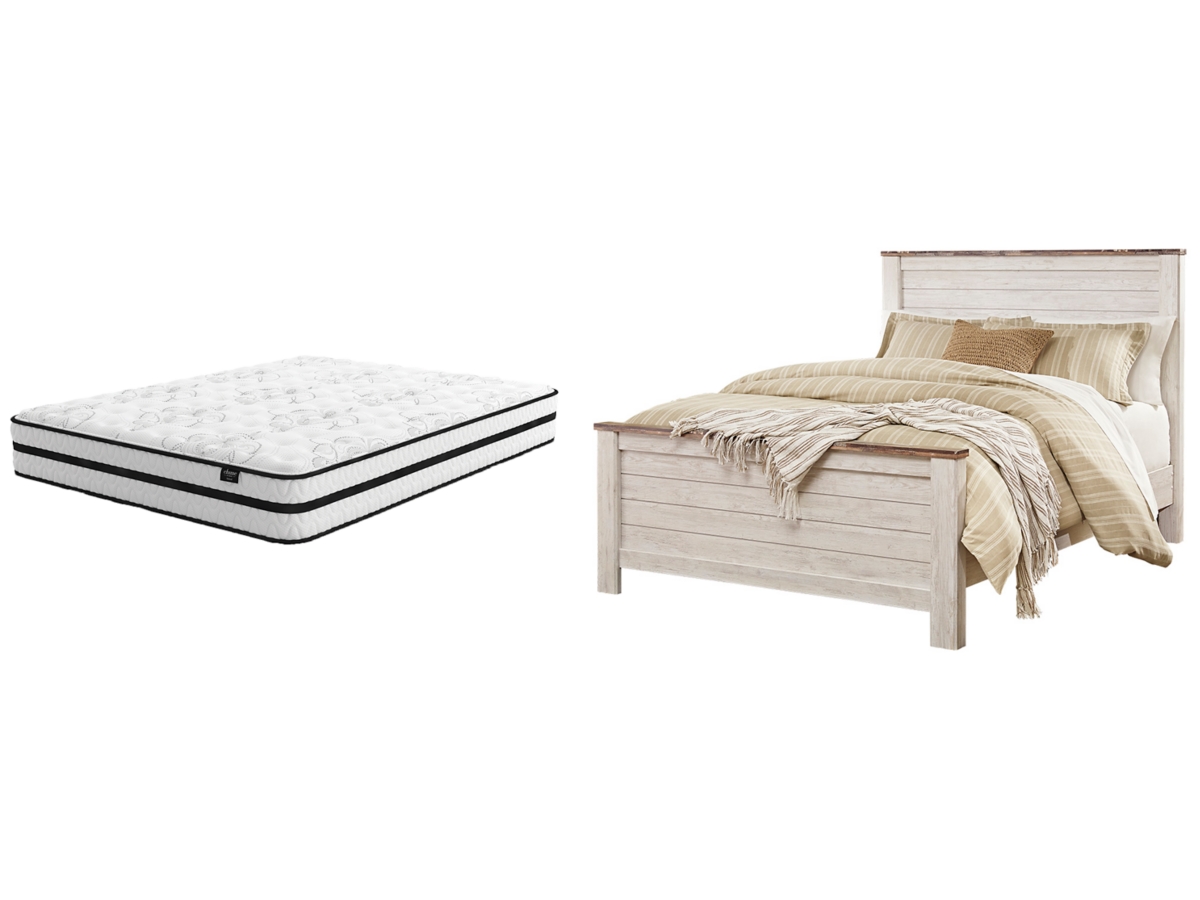 Signature Design by Ashley Willowton Queen Panel Bed with Chime 10 Inch Hybrid Mattress