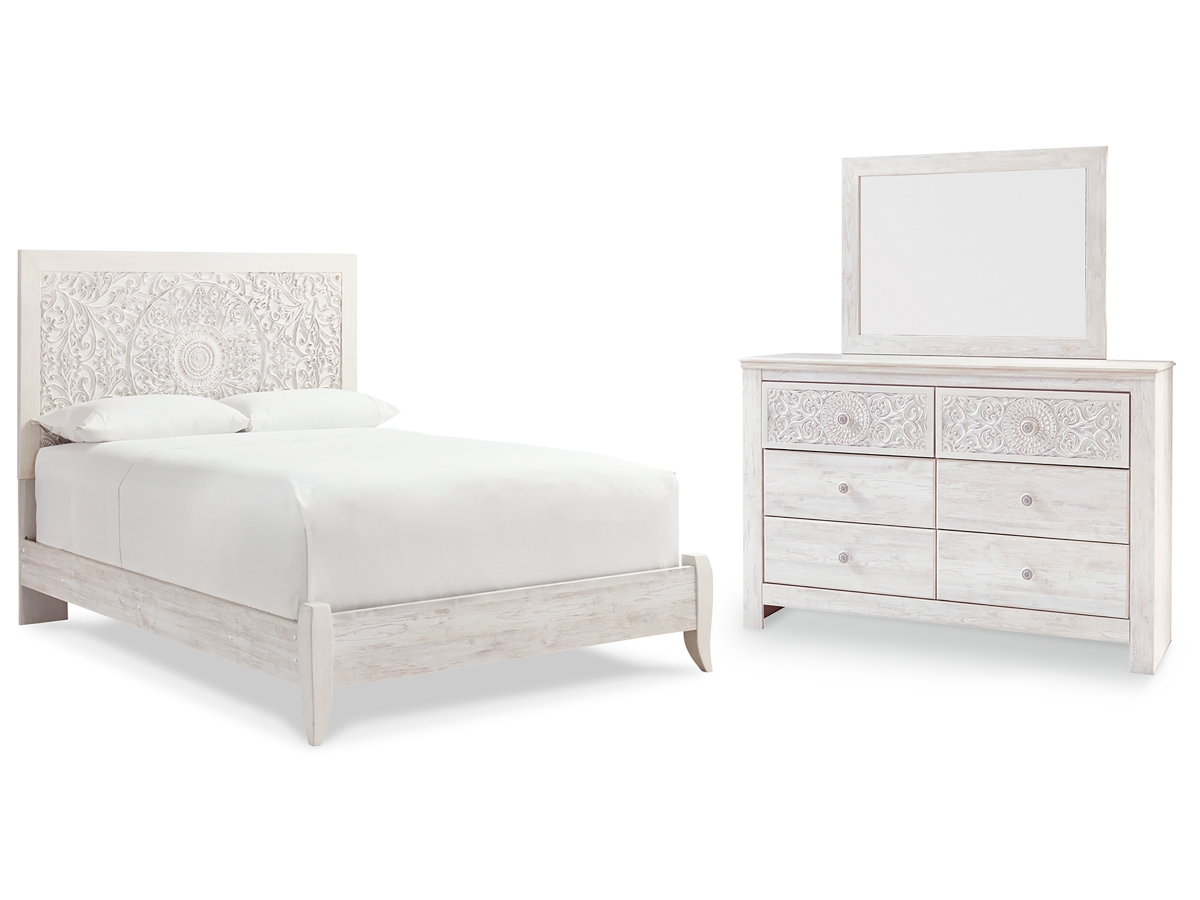 Signature Design by Ashley Paxberry Queen Panel Bed with Mirrored Dresser - Queen