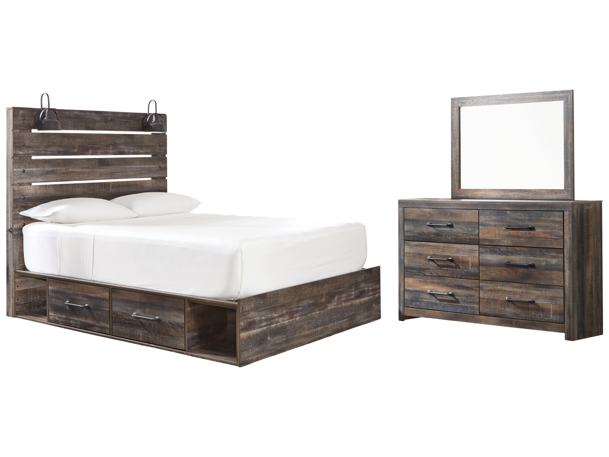 Signature Design by Ashley Drystan Twin Panel Bed with 2 Storage Drawers with Mirrored Dresser - Twin