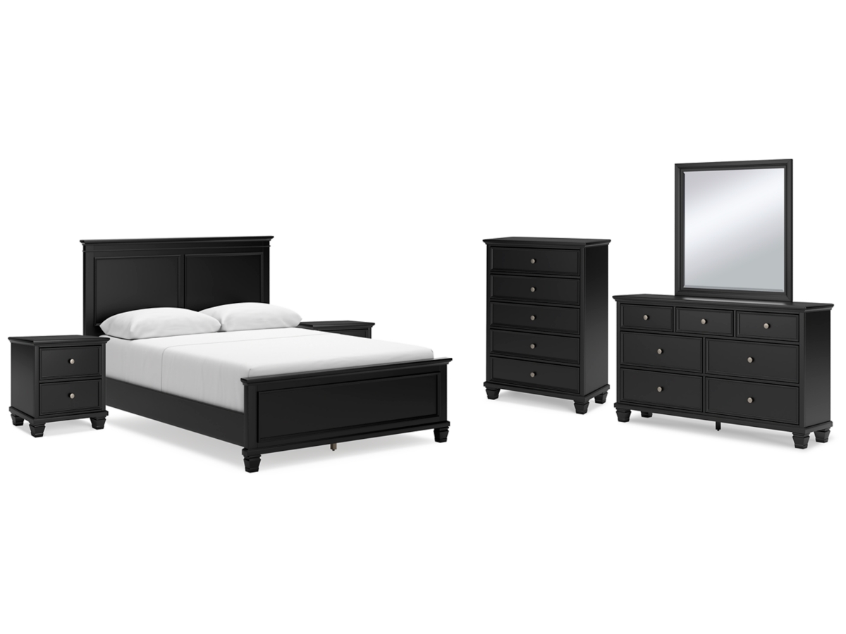Signature Design by Ashley Lanolee Queen Panel Bed with Mirrored Dresser, Chest and 2 Nightstands - Queen