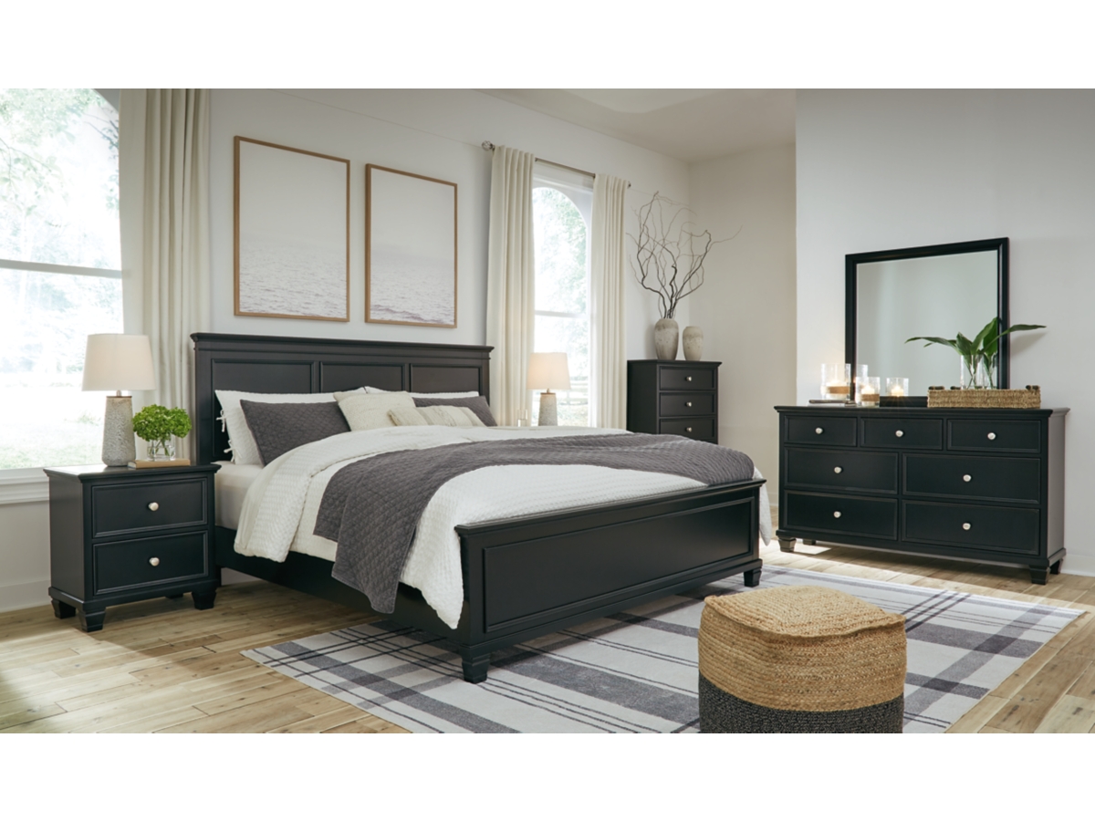 Signature Design by Ashley Lanolee Queen Panel Bed with Mirrored Dresser, Chest and 2 Nightstands - California King