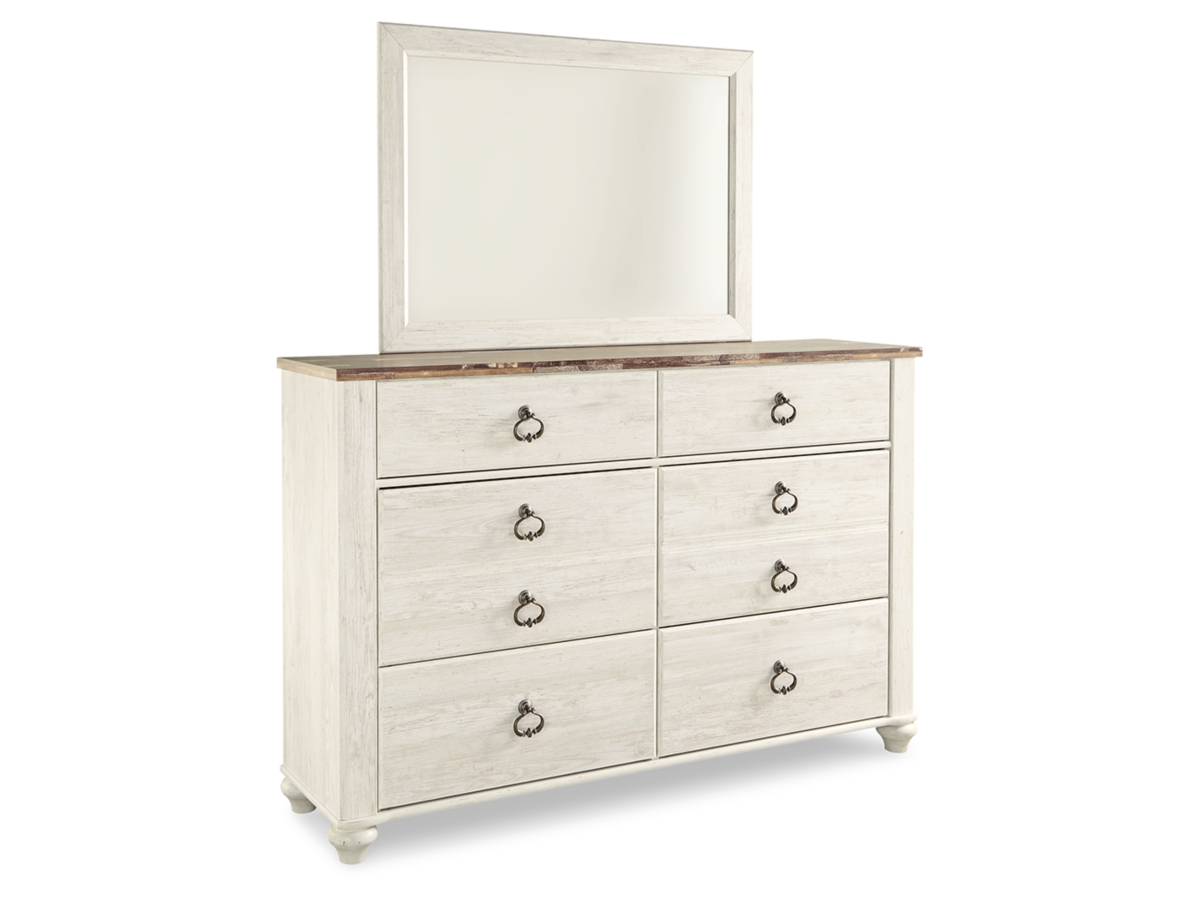Signature Design by Ashley Willowton Queen Sleigh Bed with Mirrored Dresser and 2 Nightstands - King