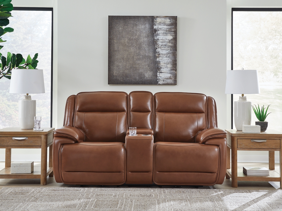 Signature Design by Ashley Healy Pier Dual Power Leather Reclining Loveseat with Console