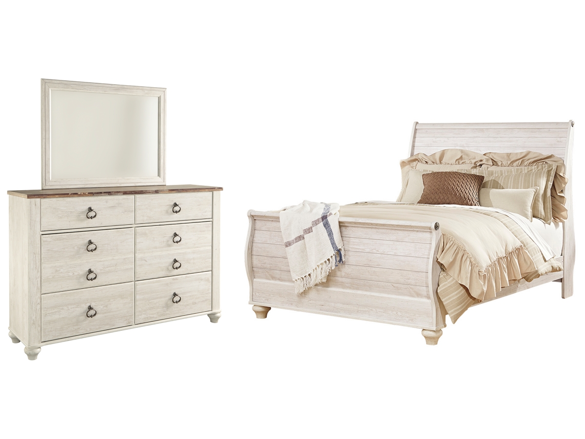Signature Design by Ashley Willowton Queen Sleigh Bed with Mirrored Dresser - Queen
