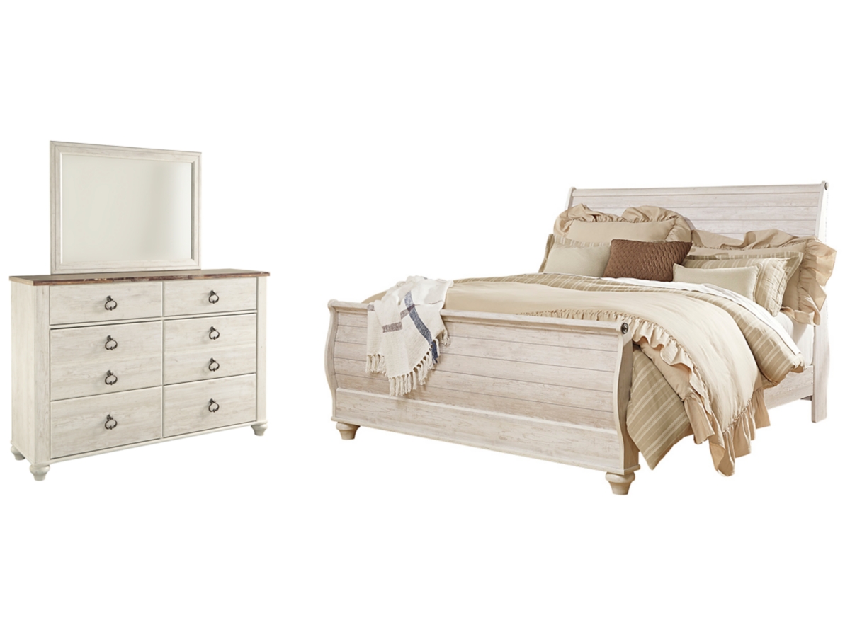 Signature Design by Ashley Willowton Queen Sleigh Bed with Mirrored Dresser - King