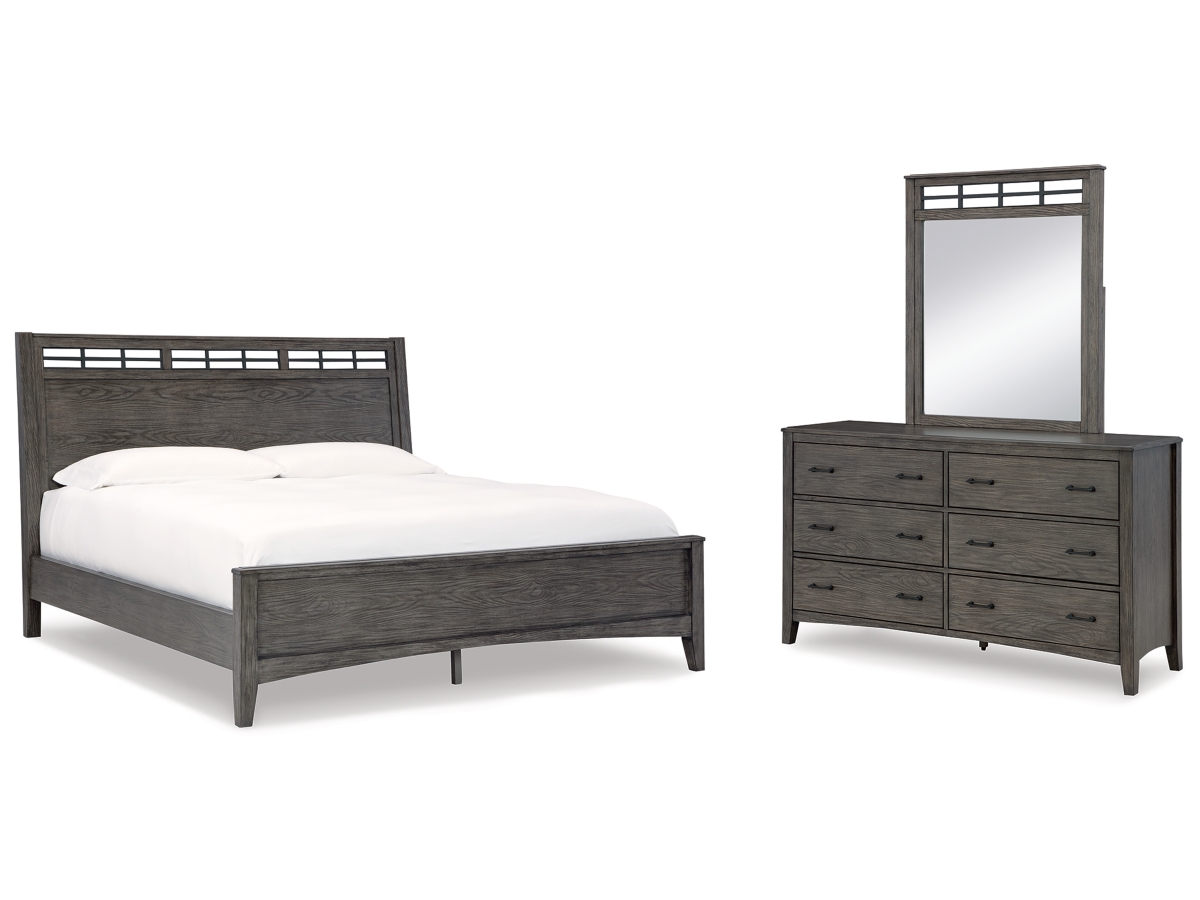 Signature Design by Ashley Montillan Queen Panel Bed with Mirrored Dresser - Queen