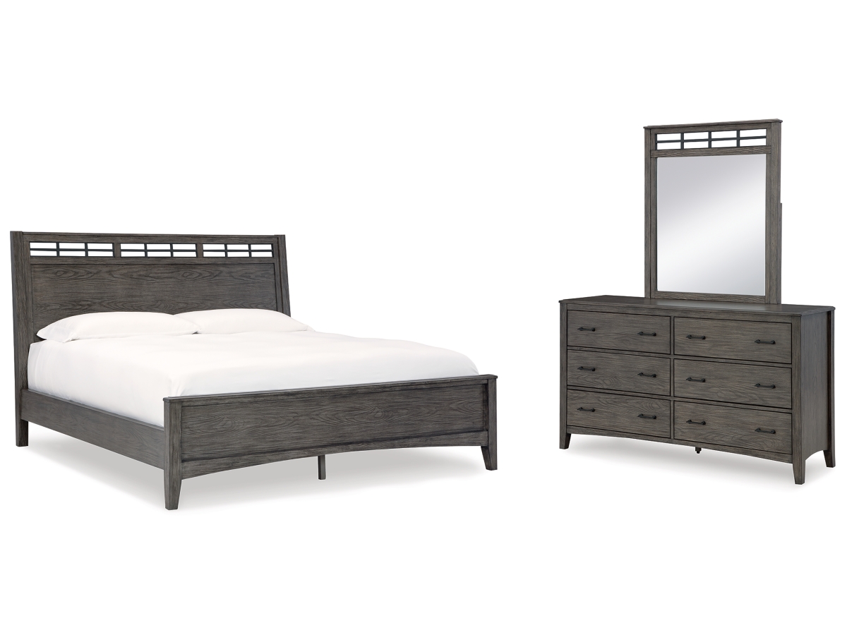 Signature Design by Ashley Montillan Queen Panel Bed with Mirrored Dresser - King