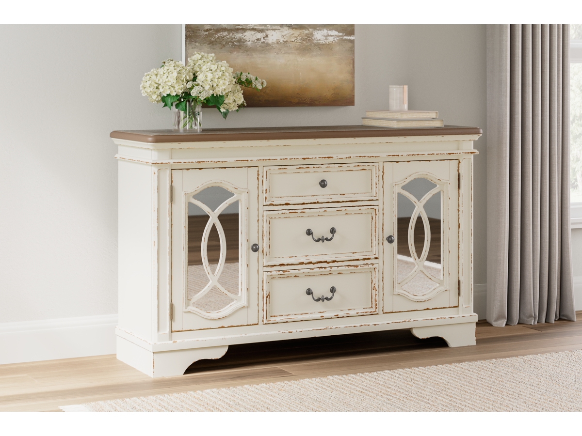 Signature Design by Ashley Realyn Dining Server with Inset Mirrored Glass and Fretwork