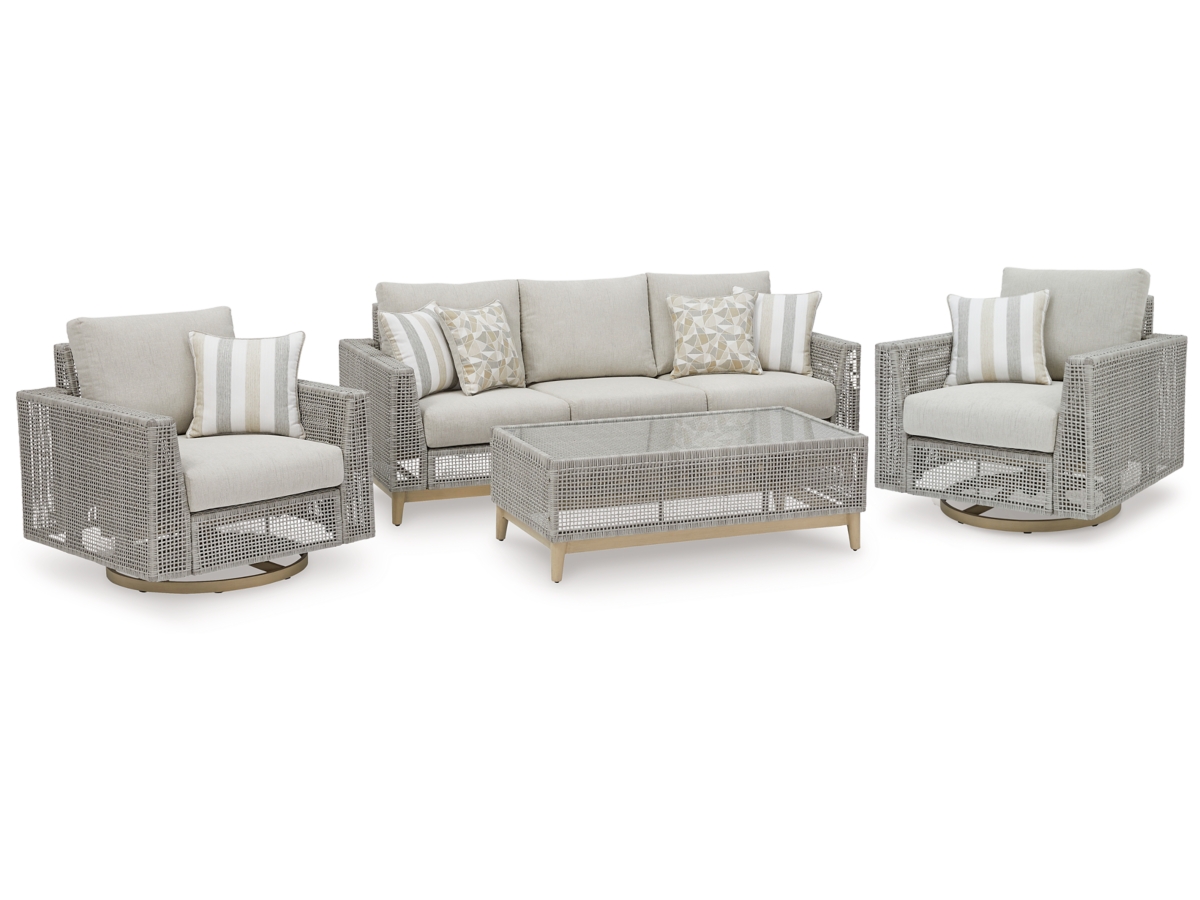Ashley Seton Creek Outdoor Sofa and 2 Chairs with Coffee Table