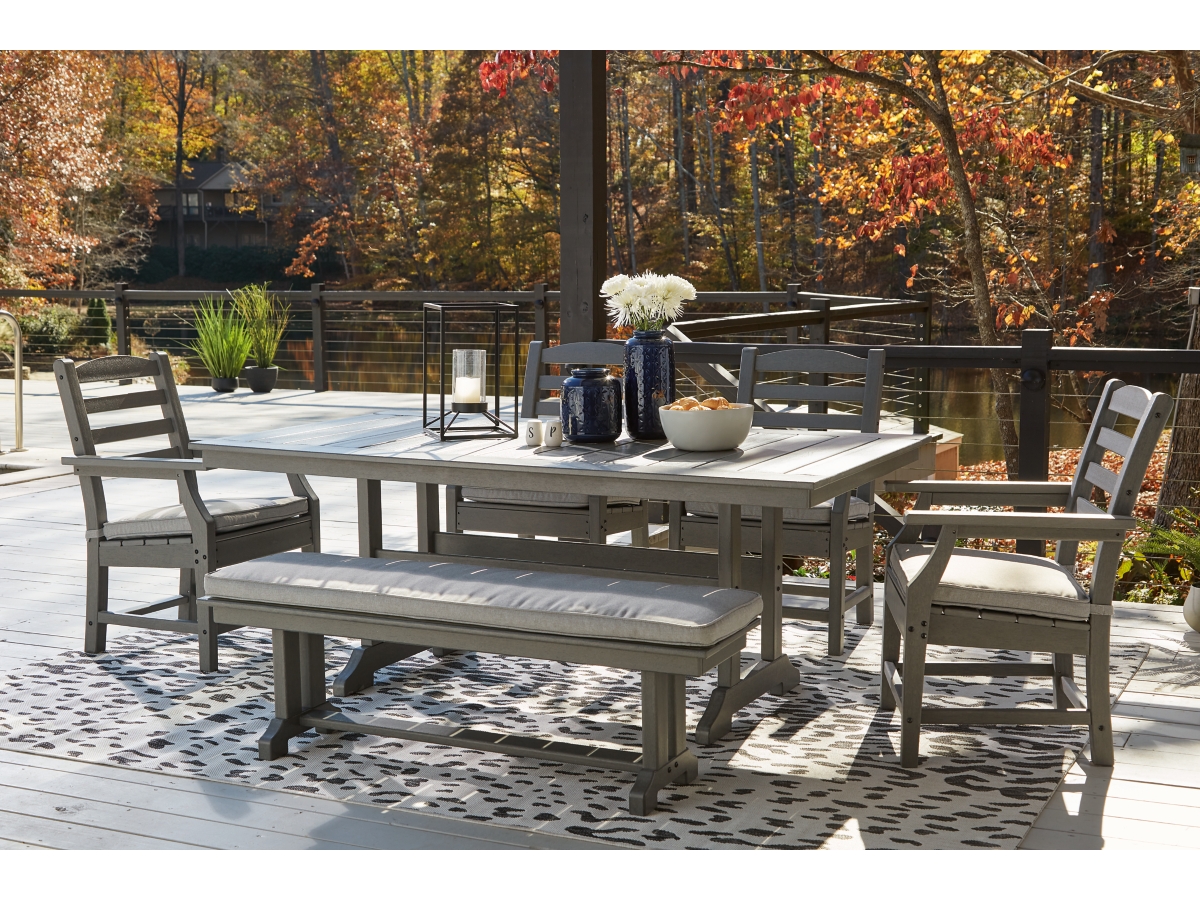 Ashley Visola Outdoor Dining Table and 4 Chairs and Bench