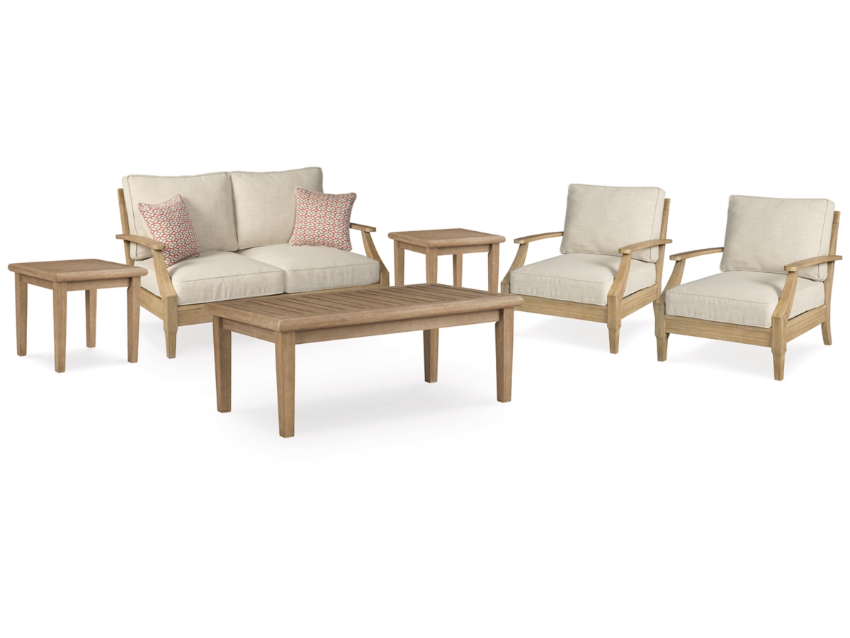 Ashley Clare View Outdoor Loveseat and 2 Lounge Chairs with Coffee Table and 2 End Tables