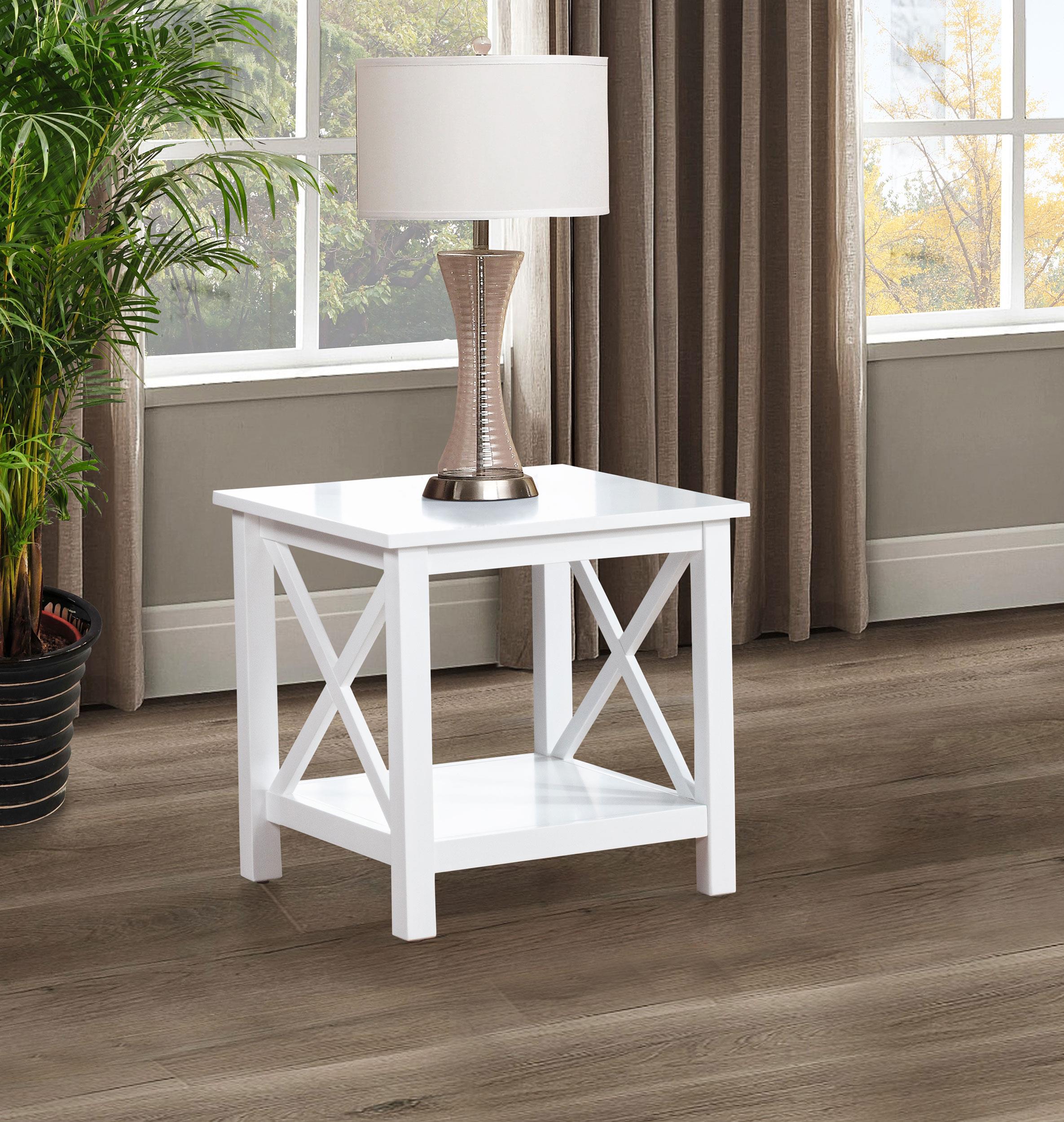 Coaster Skyview Square Pine Wood Side End Table with Shelf White