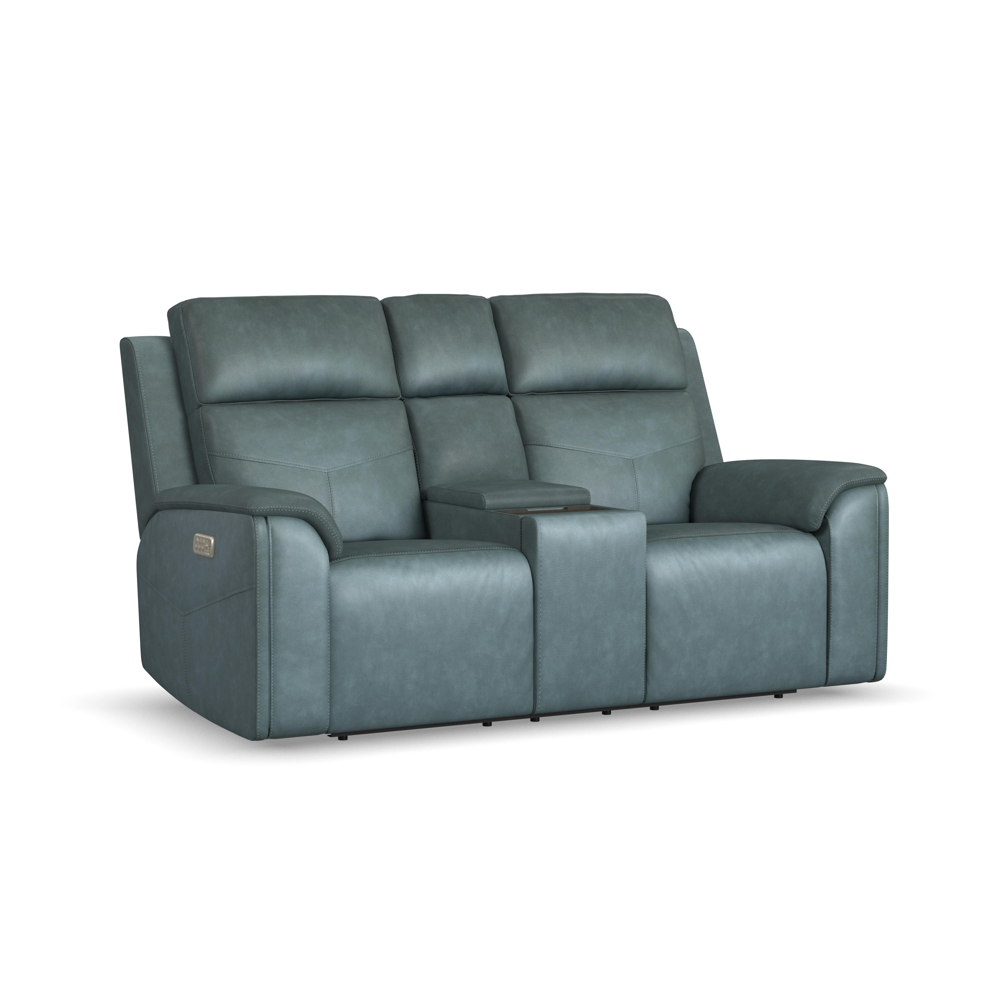 Flexsteel Vernon Power Reclining Loveseat with Console, Power Headrests, Lumbar, Heat & Massage
