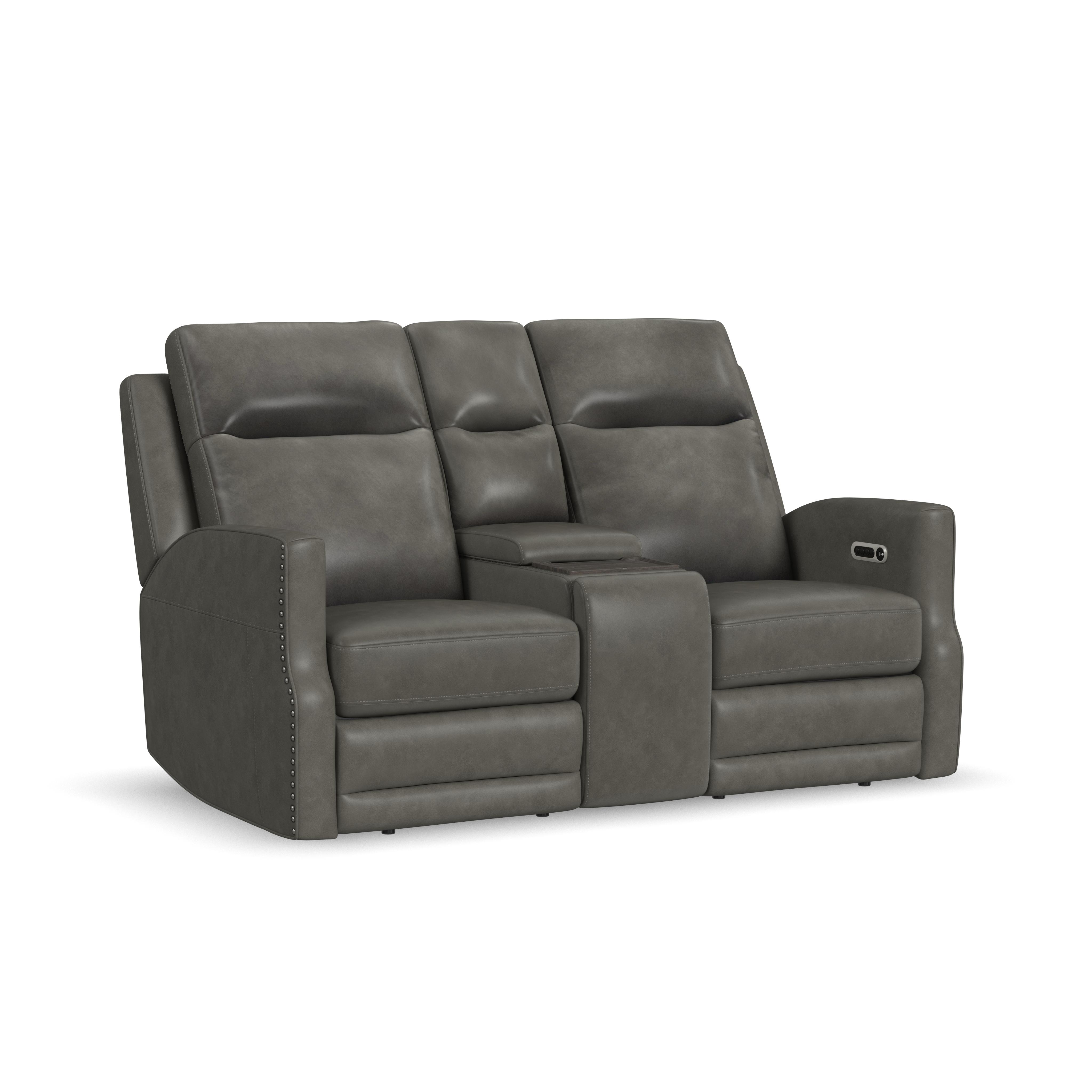Flexsteel Maxwell Power Reclining Loveseat with Console, Power Headrests and Lumbar