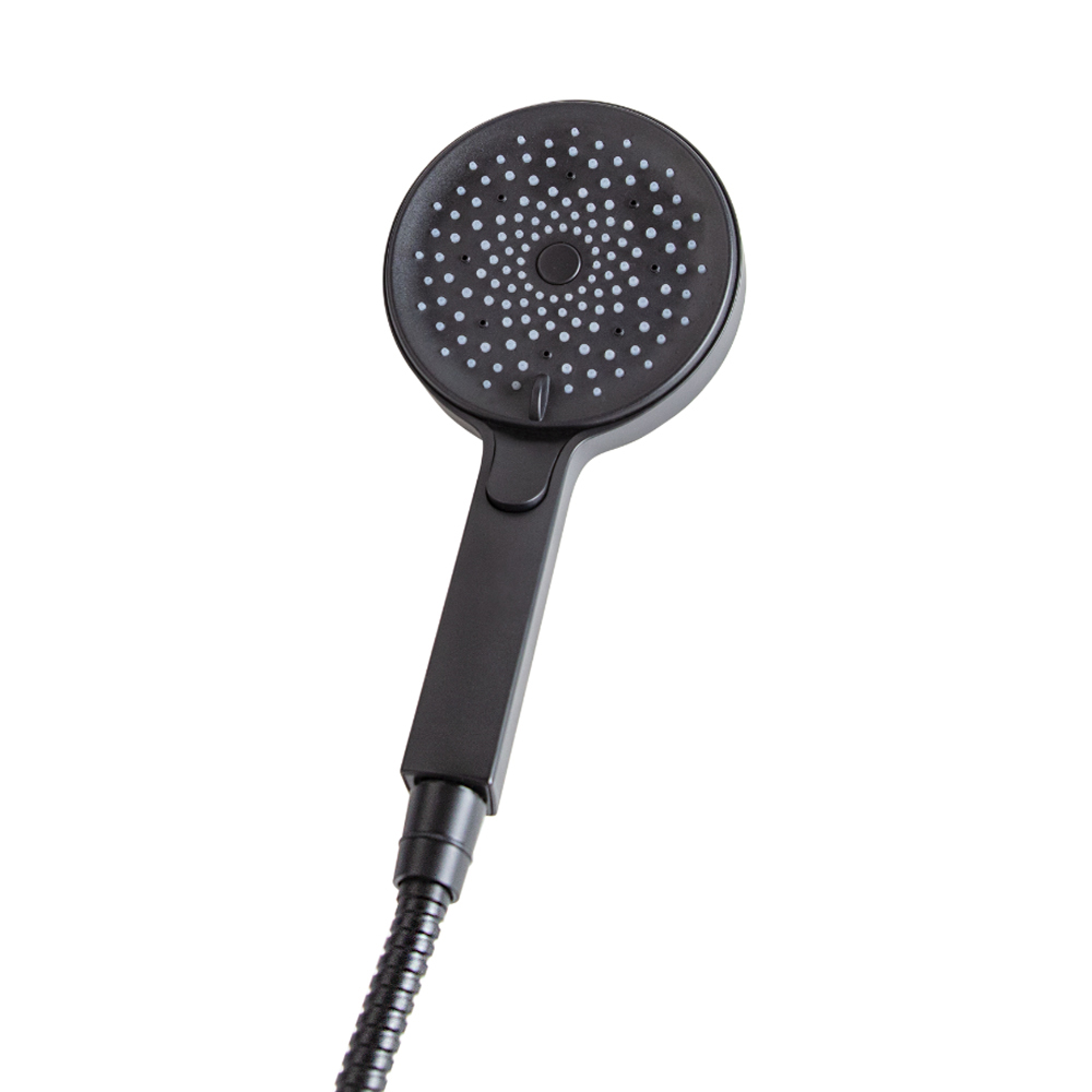 LACAVA Hand-held round ABS shower head with 50-inch flexible hose, three function variable spray and pause button for ADA compliance