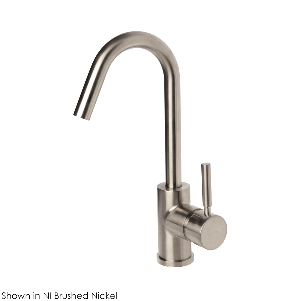 LACAVA Deck-mount single-hole faucet with a goose-neck swiveling spout, one lever handle, and a pop-up drain