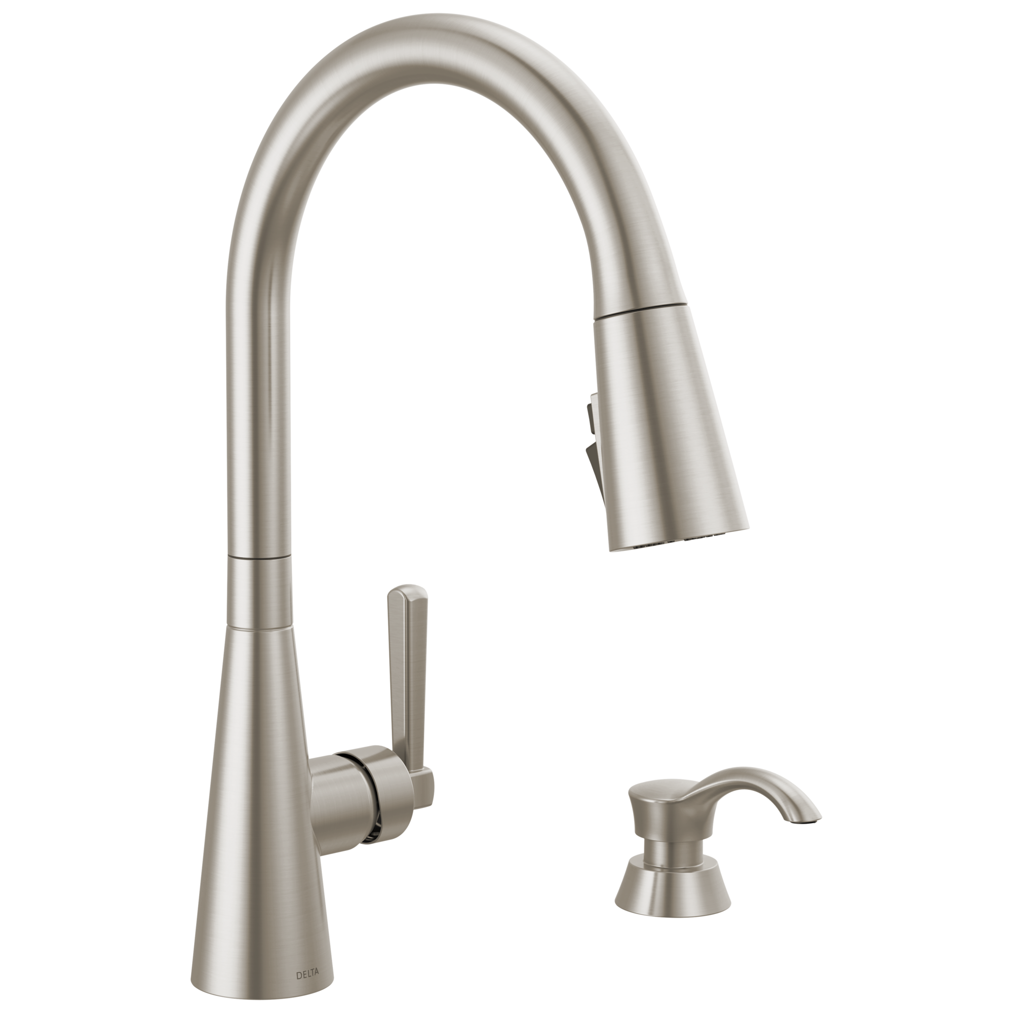 Delta Delta Boyd™: Single Handle Pull-Down Kitchen Faucet with Soap Dispenser and ShieldSpray Technology Delta Delta Boyd™: Single Handle Pull-Down Kitchen Faucet with Soap Dispenser and ShieldSpray Technology