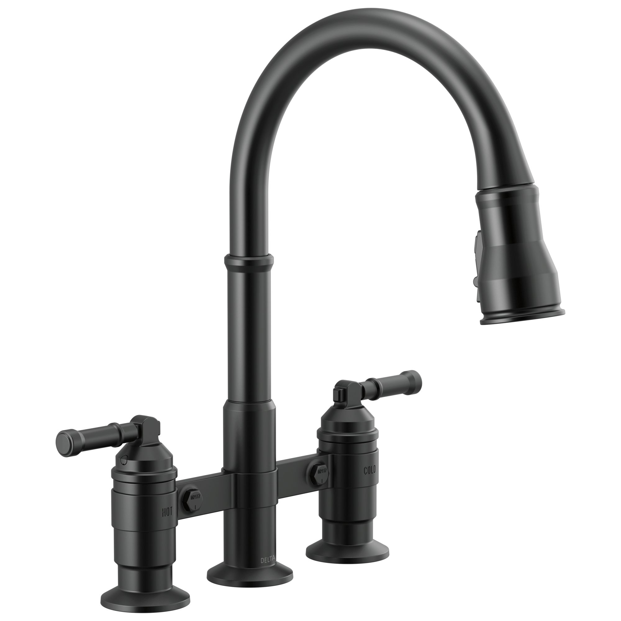 Delta Delta Broderick®: Two Handle Pull-Down Bridge Kitchen Faucet Delta Delta Broderick®: Two Handle Pull-Down Bridge Kitchen Faucet