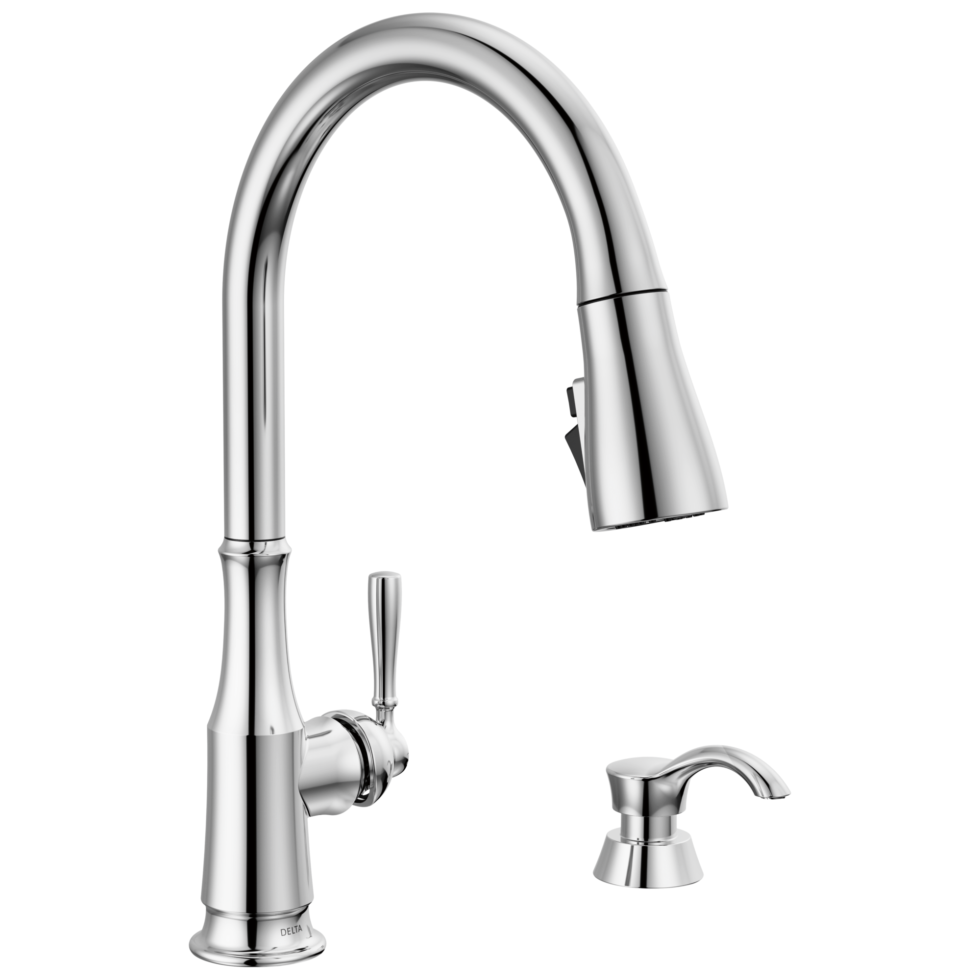 Delta Delta Capertee™: Single Handle Pull-Down Kitchen Faucet with Soap Dispenser and ShieldSpray Technology Delta Delta Capertee™: Single Handle Pull-Down Kitchen Faucet with Soap Dispenser and ShieldSpray Technology
